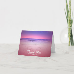 purple and pink beach sunrise thank you card