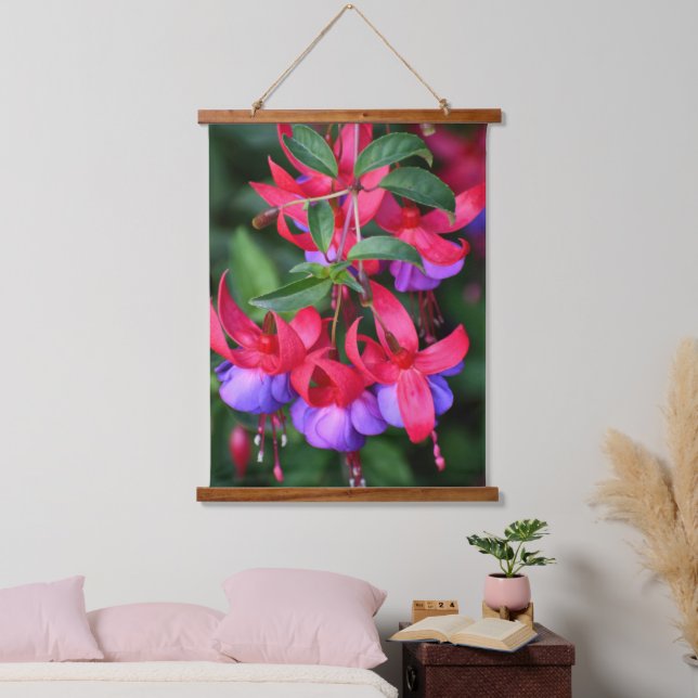 Purple and Pink Bicolor Fuchsia Floral Hanging Tapestry (Bedroom)