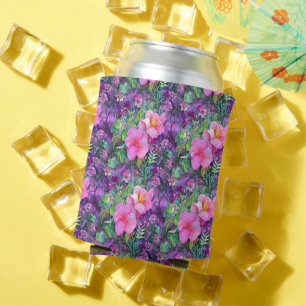 Purple and pink botanical floral pattern can cooler