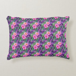 Purple and pink botanical floral pattern decorative cushion