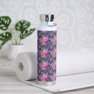 Purple and pink botanical floral pattern  water bottle