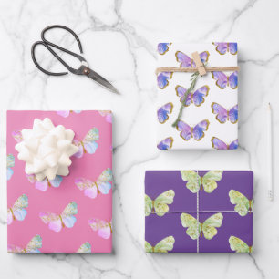 Purple and Pink Butterfly Themed Gift Wrapping Paper Sheet