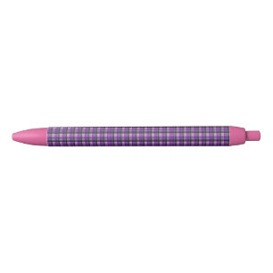 Purple And Pink Checked Tartan Print, Black Ink Pen