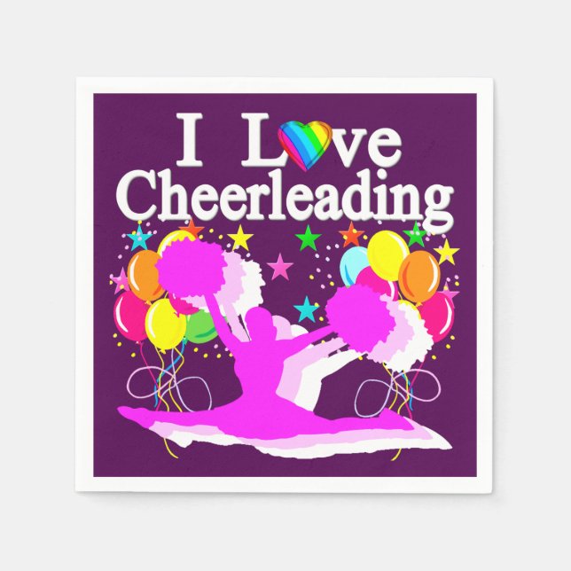 PURPLE AND PINK CHEERLEADING PAPER NAPKINS (Front)