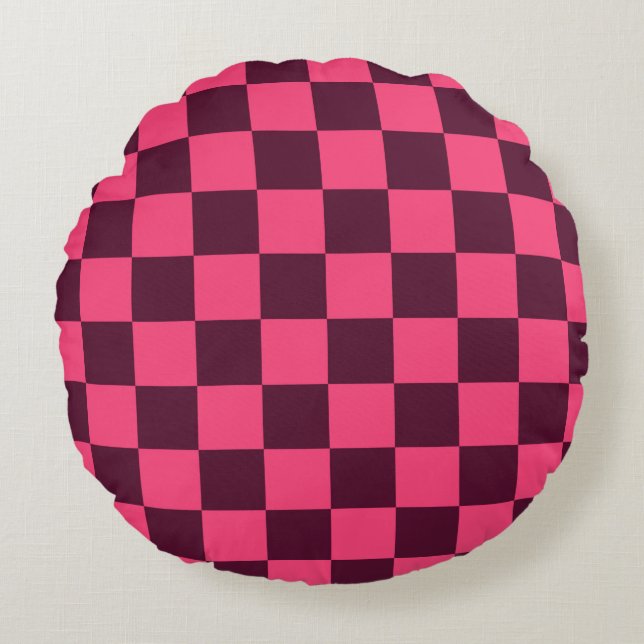 Purple and Pink Chequerboard Round Cushion (Front)