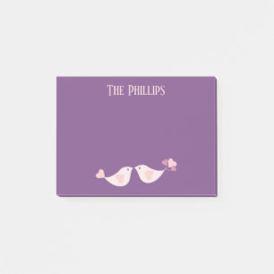 Purple and Pink Colours with  Love birds Post-it Notes