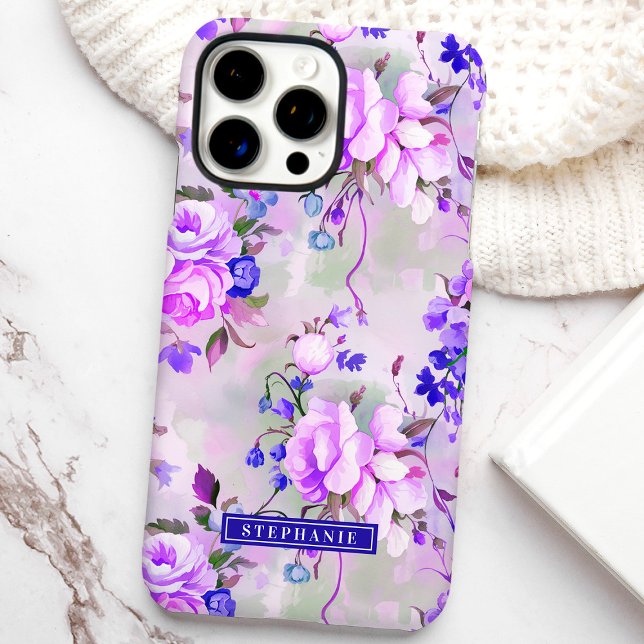 Purple and Pink Custom Name Floral Case-Mate iPhone Case (Creator Uploaded)