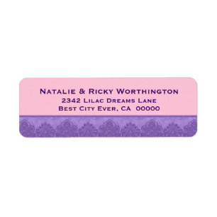 Purple and Pink Damask Lace Trim Wedding S30Q Return Address Label