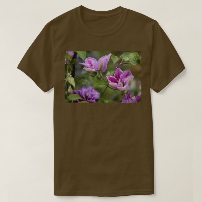 Purple and pink double clematis climbing flower T-Shirt (Design Front)