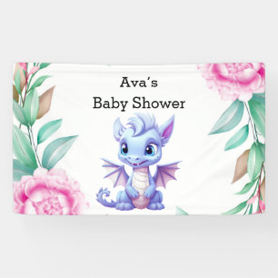 Purple and Pink Dragon Peony Girl Baby Shower Banner