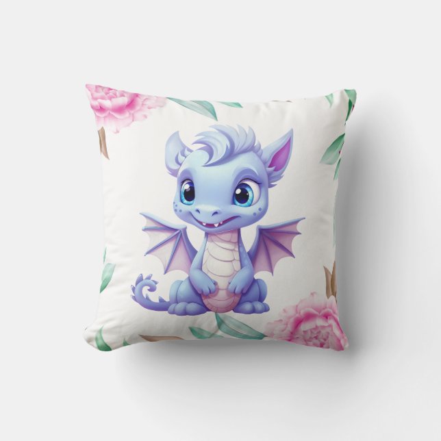 Purple and Pink Dragon Peony Girl Baby Shower Gift Cushion (Front)