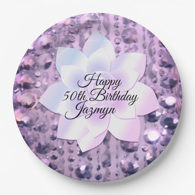 Purple and Pink Elegant and Beaded Paper Plate (Front)