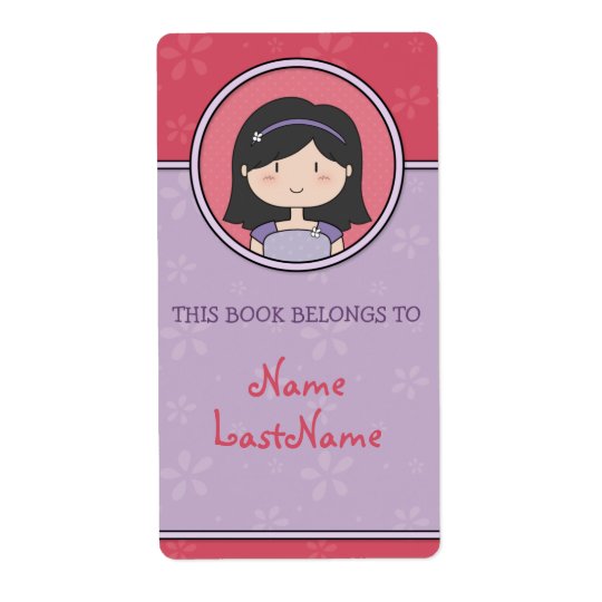 Purple and Pink Ex Libris (cute girl) Shipping Label
