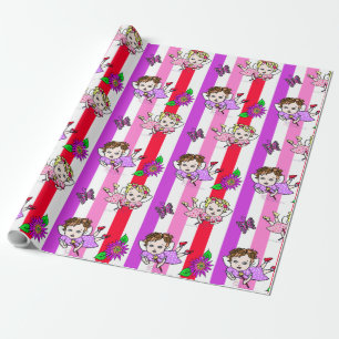 Purple and Pink Fairies, Flowers and Butterflies Wrapping Paper