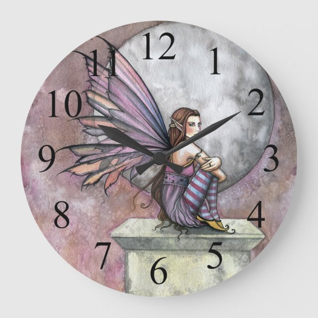Purple and Pink Fairy and Moon Wall Clock (Front)