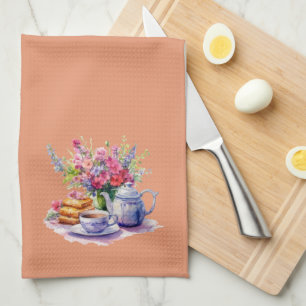 Purple and Pink Fall Bouquet Tea Set Tea Towel