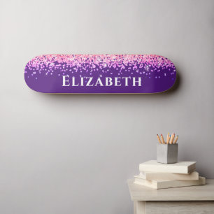 Purple And Pink Faux Glitter Aesthetic Custom Name Skateboard