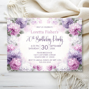 Purple and Pink Floral 70th Birthday Party Invitation