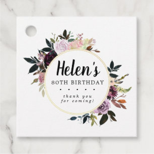 Purple and Pink Floral 80th Birthday Favour Tags