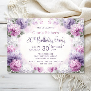 Purple and Pink Floral 80th Birthday Party Invitation