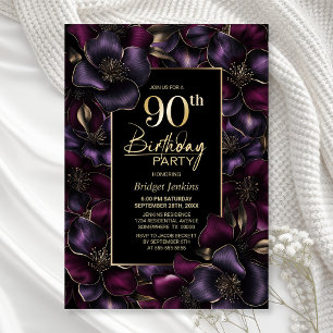 Purple and Pink Floral 90th Birthday Party Invitation