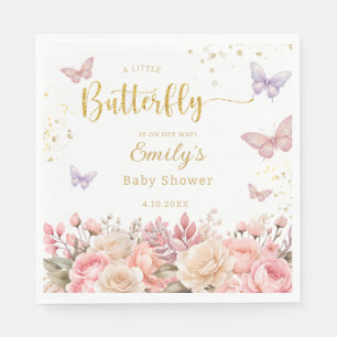 Purple and pink Floral Butterfly Girl Baby Shower Napkin