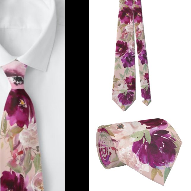 Purple and Pink Floral Flowers Light Pink Neck Tie (Creator Uploaded)