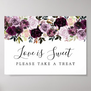 Purple and Pink Floral Love is Sweet Wedding Sign