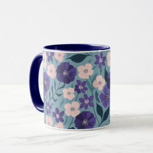 Purple and Pink Floral on a Soft Teal Background Mug