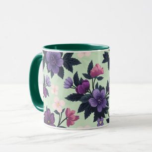 Purple and Pink Floral on Light Green Background Mug