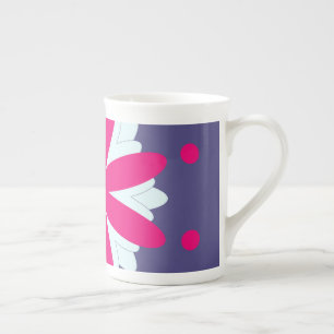 Purple and pink floral shapes illustration bone china mug