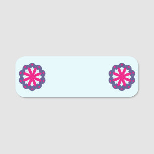 Purple and Pink Floral Shapes Name Tag