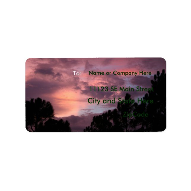 Purple and Pink Florida Sunset over Pine Trees Label (Front)