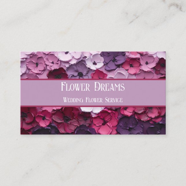 purple and pink flower design with individual name business card (Front)