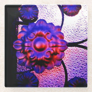 Purple and Pink Flower Glass Coaster