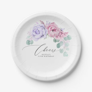 Purple and Pink Flowers Elegant Botanical Wreath Paper Plate