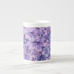 Purple and Pink Flowers on Lavender Background Bone China Mug