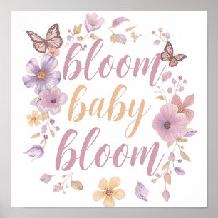 Purple and Pink Flowers with Gold Script Poster