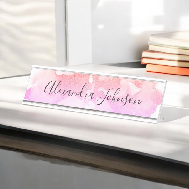 Purple and Pink Foil Wash Girly Desk Name Plate (Creator Uploaded)