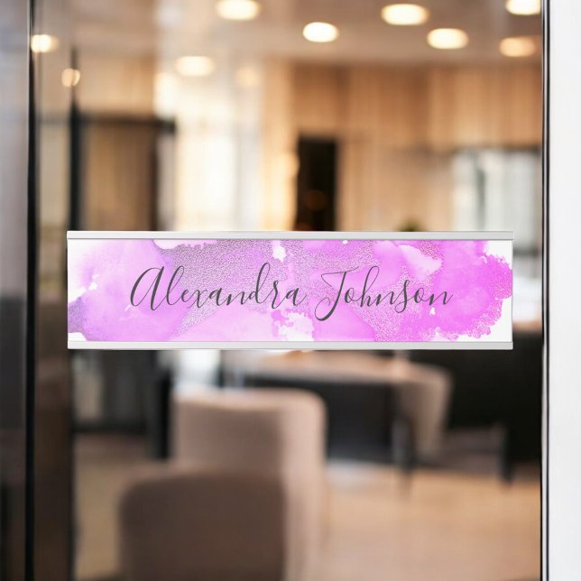 Purple and Pink Foil Wash Girly Desk Name Plate (Creator Uploaded)