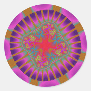 Purple and Pink Fractal Birthday Classic Round Sticker