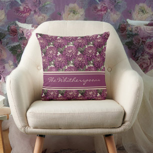 Purple and Pink Fringed Dahlia Pattern Monogram Cushion