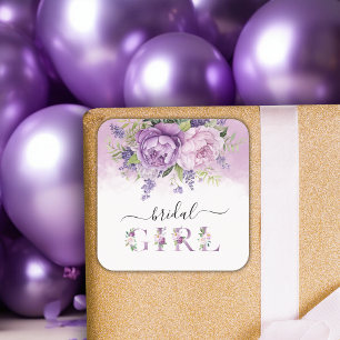 Purple And Pink Garden Flowers Girl Baby Shower Square Sticker