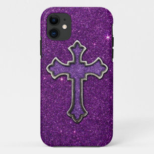 Purple and Pink Glitter Cross iPhone 11 Case