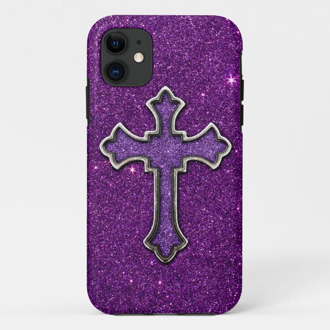 Purple and Pink Glitter Cross Case-Mate iPhone Case (Back)