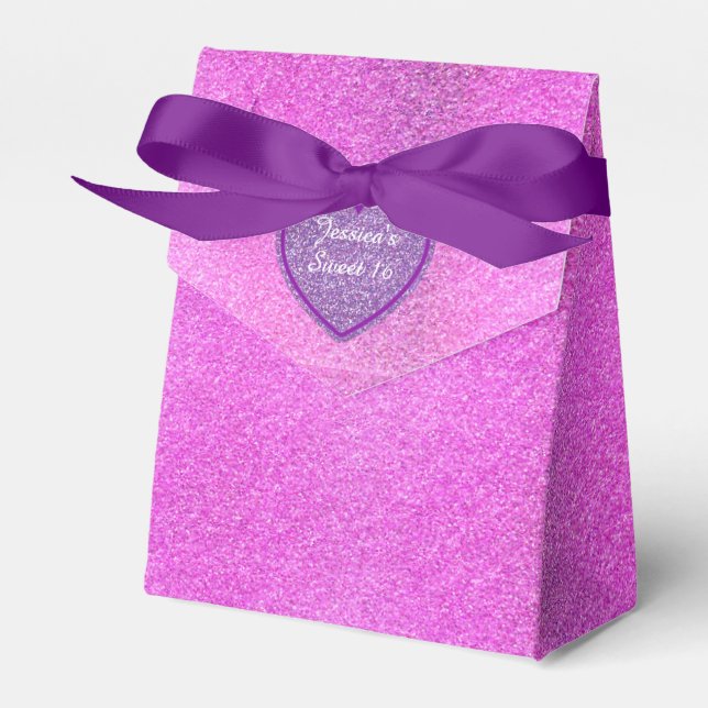 Purple and Pink Glitter Sweet 16 Favour Gift Box (Front Side)