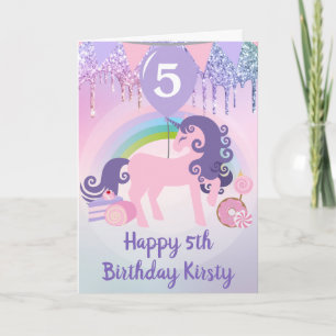 Purple and Pink Glitter Unicorn Sweets Birthday Card