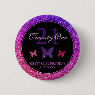 Purple and Pink Gradient Glitter Birthday 6 Cm Round Badge