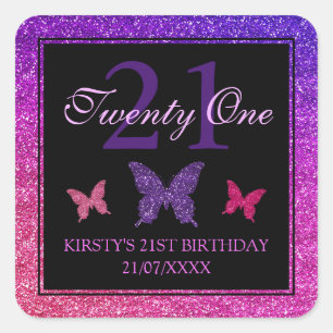 Purple and Pink Gradient Glitter Birthday Square Sticker