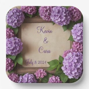 Purple and Pink Hydrangeas Paper Plate
